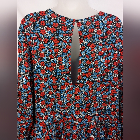 BOHOO Red Blue Floral Cottagecore, Whimsy,Travel Spring V-Neck Dress Size XL‎ - Picture 7 of 8